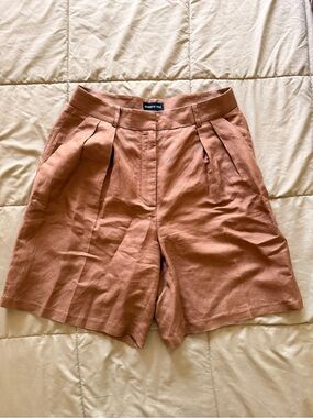 Kenneth Cole Rust Brown High-Waist Linen Shorts